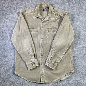 Vintage Gap Corduroy Shacket Shirt Men Medium Green Pinwale Oversize Utility Y2K